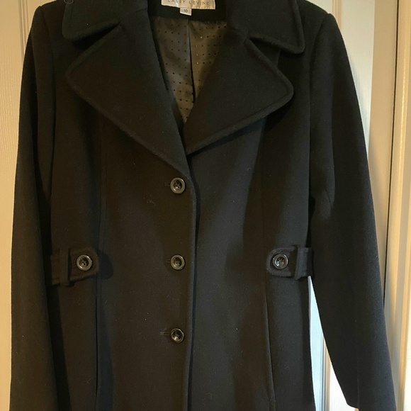 Larry Levine Single Breasted, Princess Cut Wool Coat-Black Size 10 - Picture 1 of 16